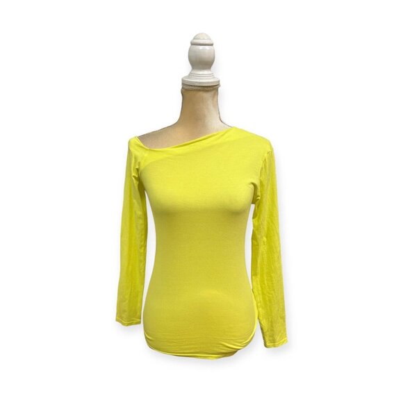 Enza Costa Angled Exposed Shoulder Long Sleeve Top Citron Yellow Size M Medium - Picture 1 of 8
